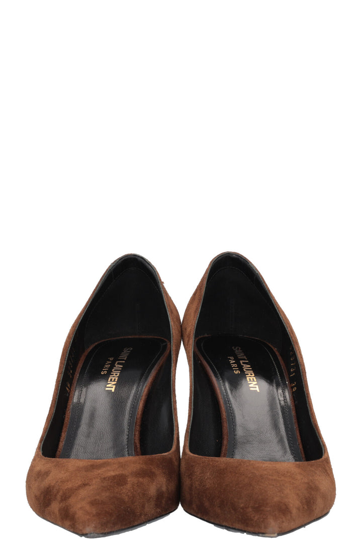 SAINT LAURENT Zoé 85 Heels Suede Caramel