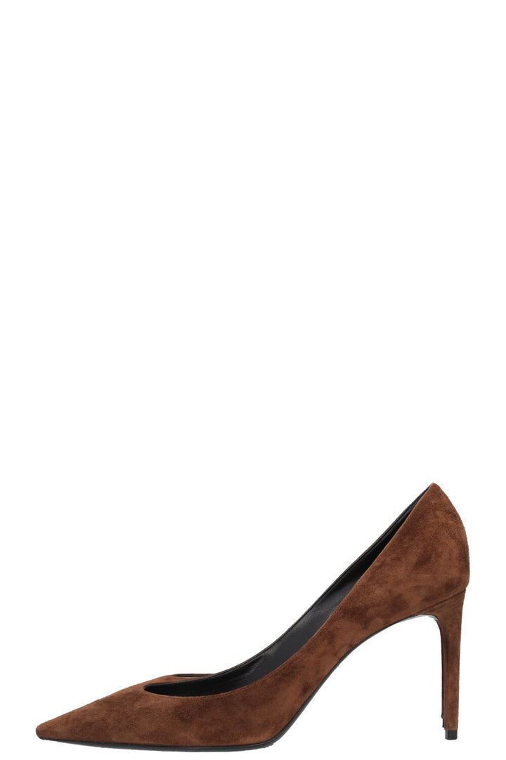 SAINT LAURENT Zoé 85 Heels Suede Caramel
