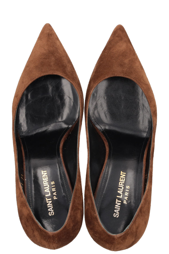 SAINT LAURENT Zoé 85 Heels Suede Caramel
