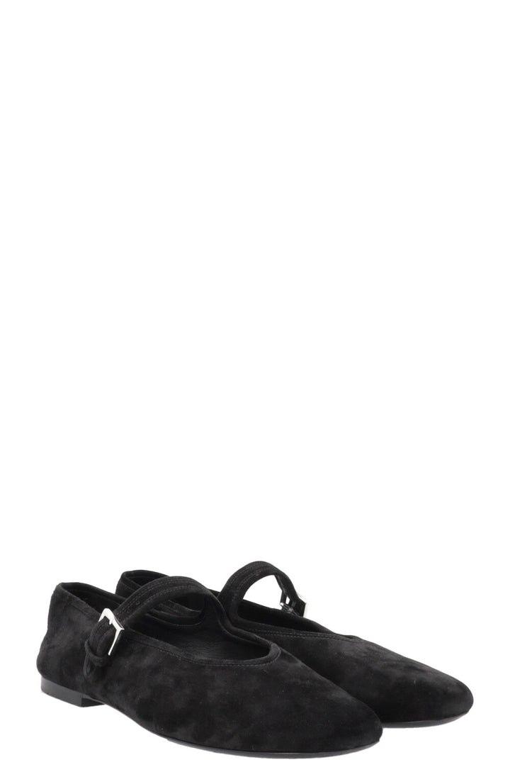 THE ROW Boheme Mary Jane Ballet Flats Suede Black