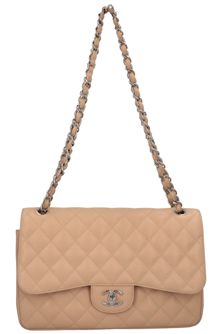 CHANEL Large Double Flap Bag Caviar Beige