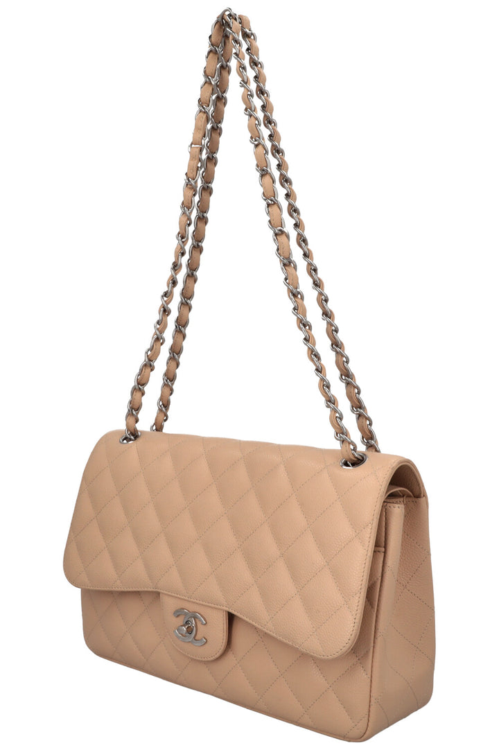 CHANEL Large Double Flap Bag Caviar Beige