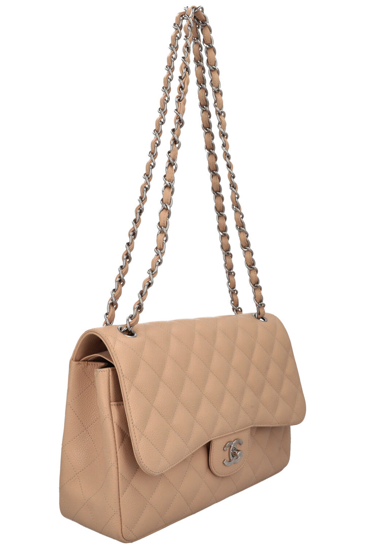 CHANEL Large Double Flap Bag Caviar Beige