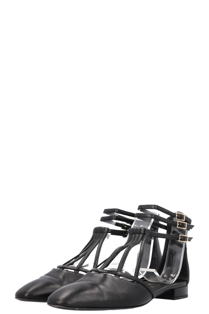 CHANEL 2019 Cut Out Flats Black Leather