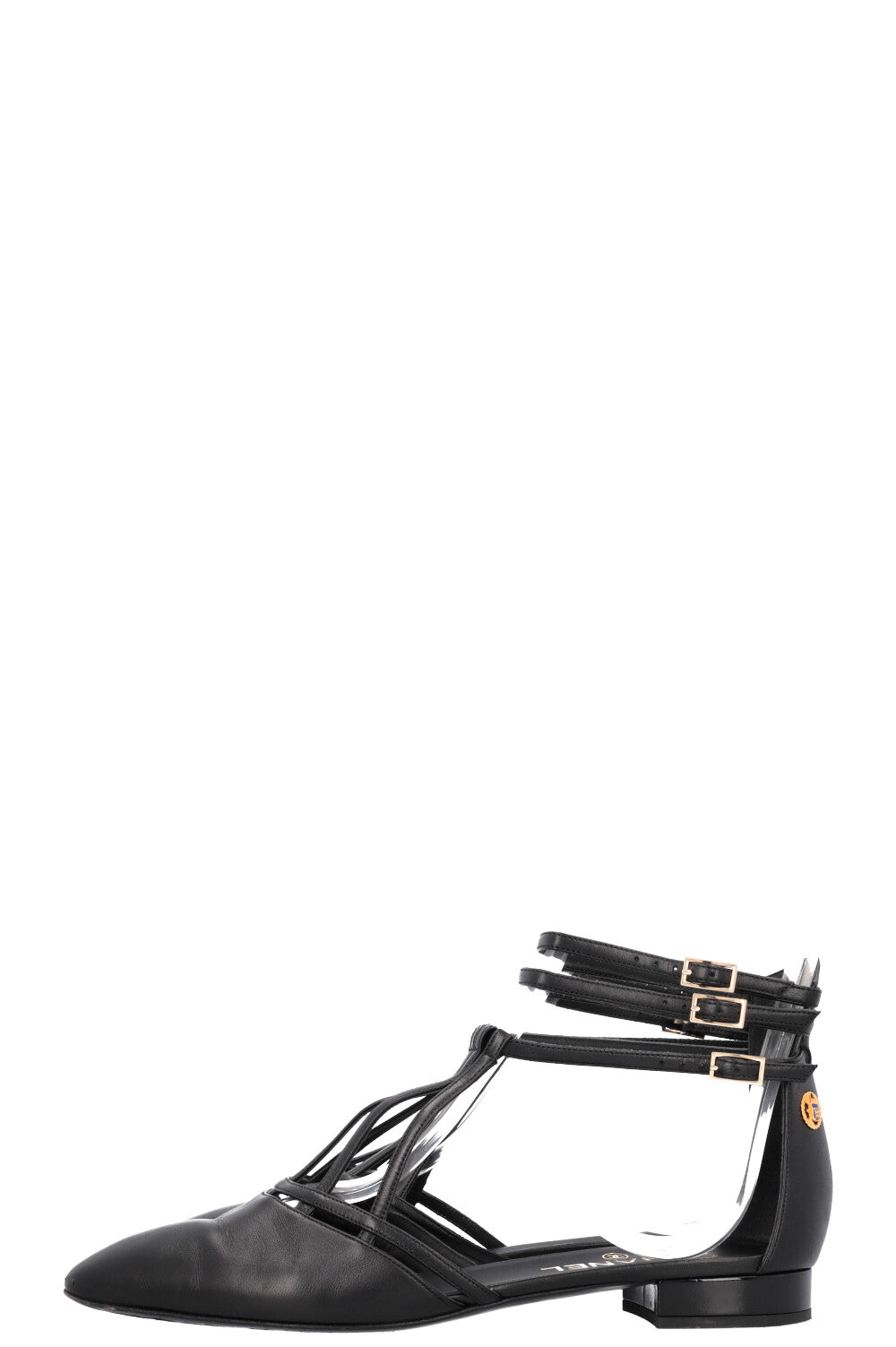 CHANEL 2019 Cut Out Flats Black Leather