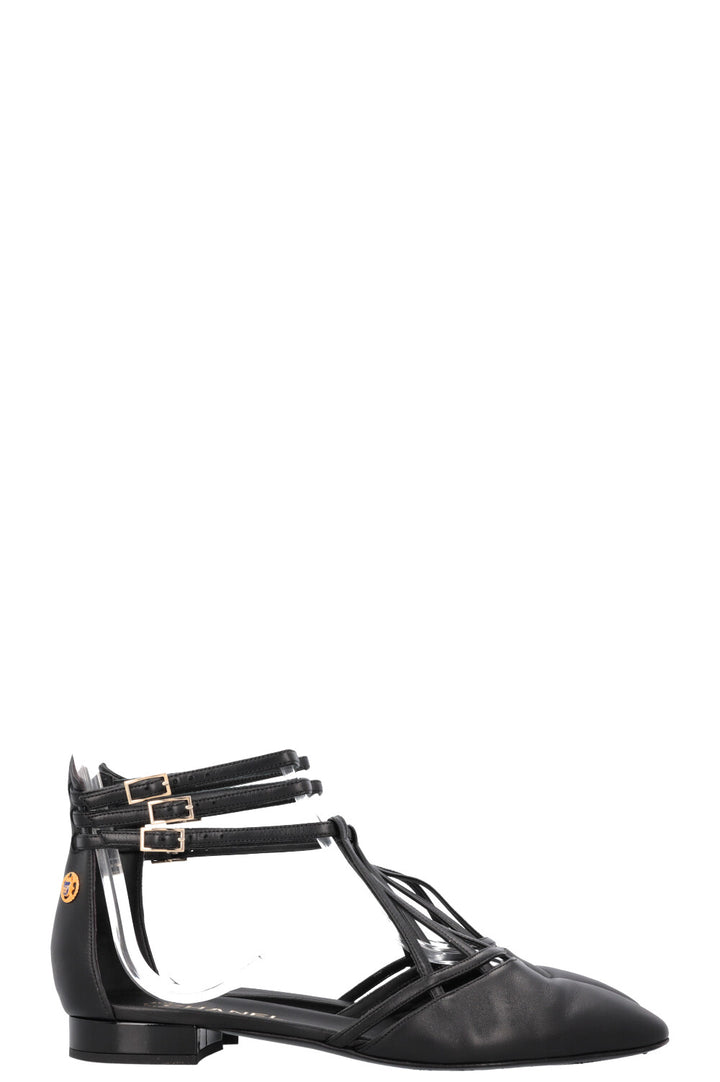 CHANEL 2019 Cut Out Flats Black Leather