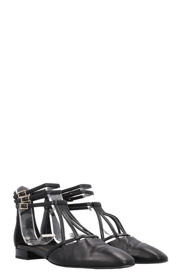 CHANEL 2019 Cut Out Flats Black Leather