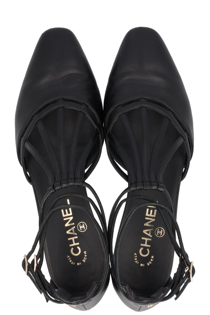 CHANEL 2019 Cut Out Flats Black Leather