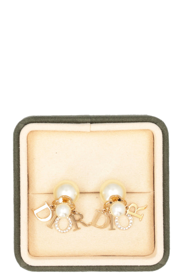 CHRISTIAN DIOR Tribales Logo Earrings Yellow MOP
