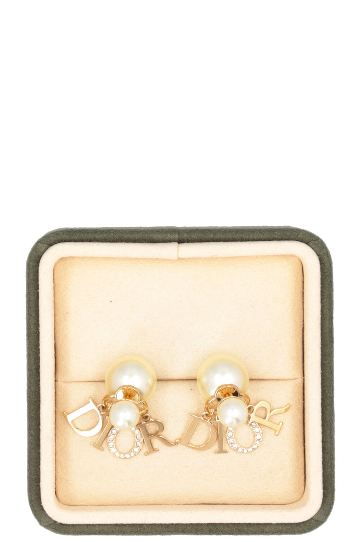 CHRISTIAN DIOR Tribales Logo Earrings Yellow MOP