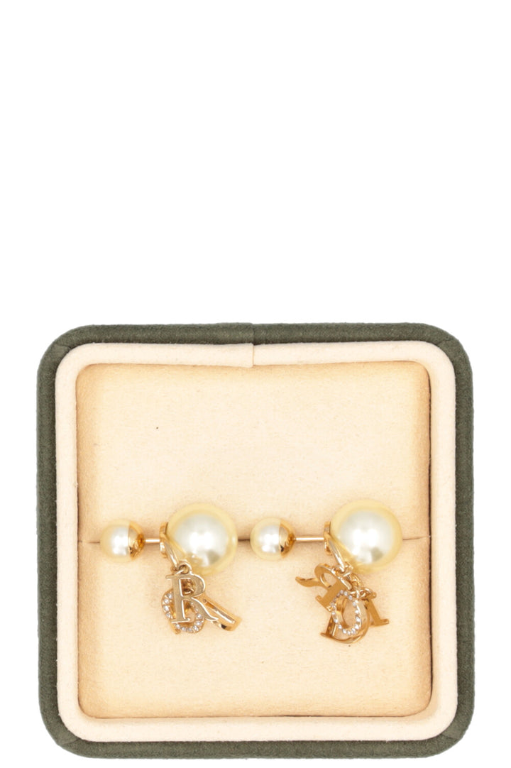 CHRISTIAN DIOR Tribales Logo Earrings Yellow MOP