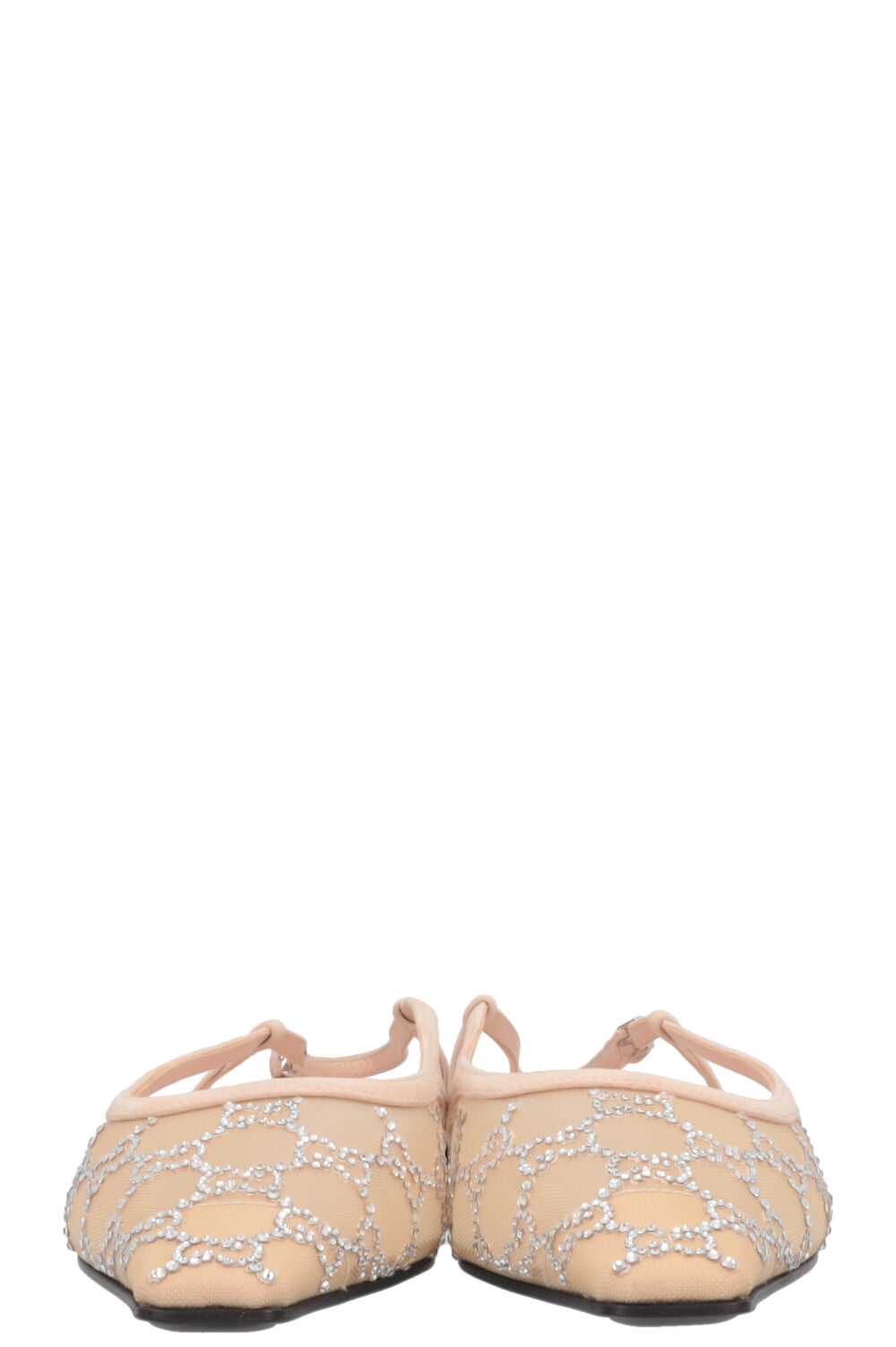GUCCI GG Slingback Flats Crystals Mesh Beige
