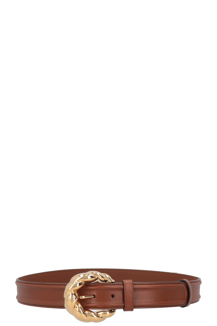 GUCCI Big Buckle Belt Leather Brown Gold