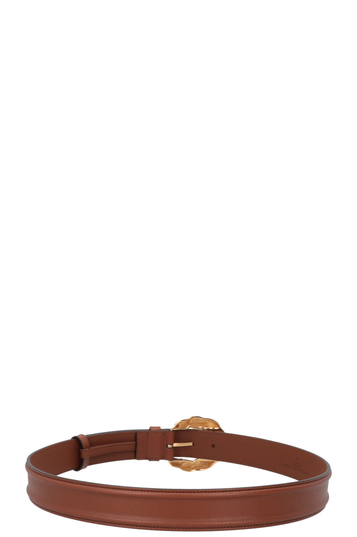 GUCCI Big Buckle Belt Leather Brown Gold