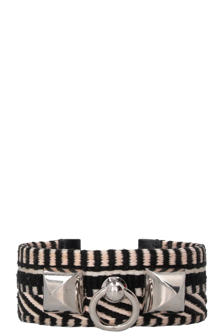 HERMÈS Bracelet Rivale Cavale toile cuir noir