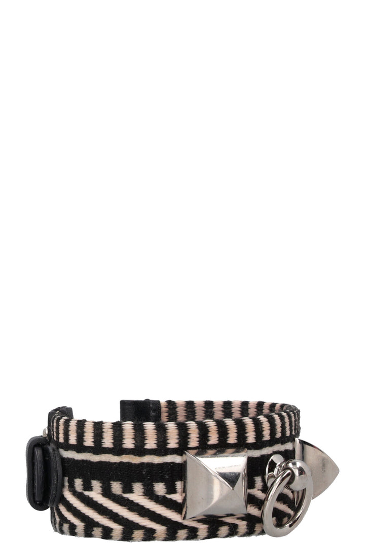 HERMÈS Bracelet Rivale Cavale toile cuir noir