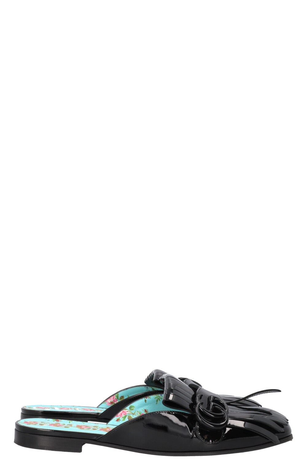 GUCCI Fringed Marmont Mules Patent Black