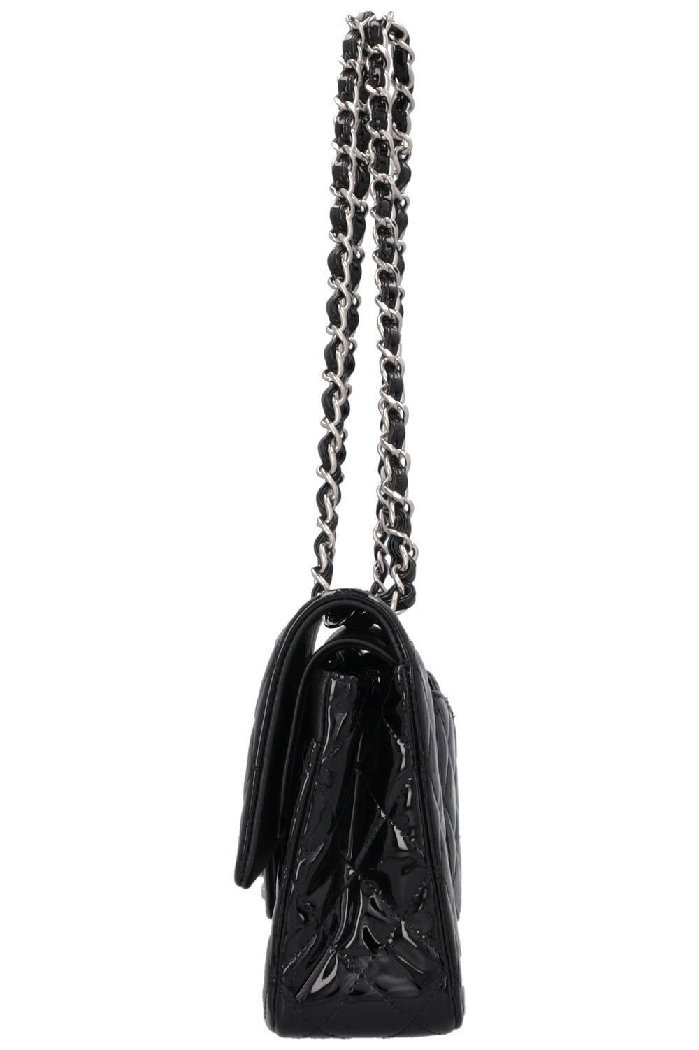 Sac CHANEL moyen à double rabat en cuir verni noir