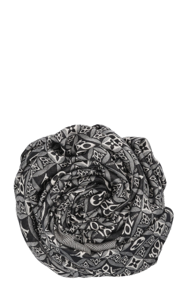 LOUIS VUITTON Fringed MNG Scarf Black White