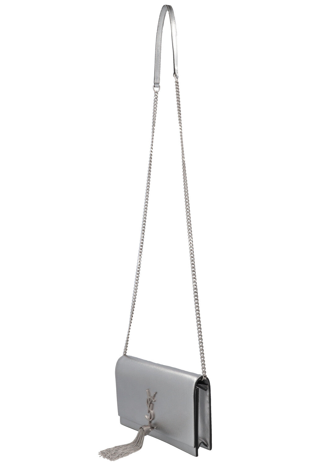 SAINT LAURENT Petit sac bandoulière Kate à pompon argenté