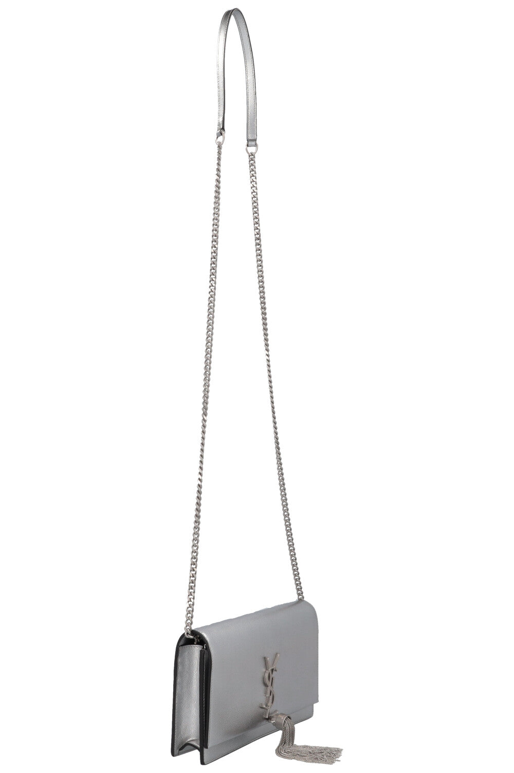 SAINT LAURENT Petit sac bandoulière Kate à pompon argenté