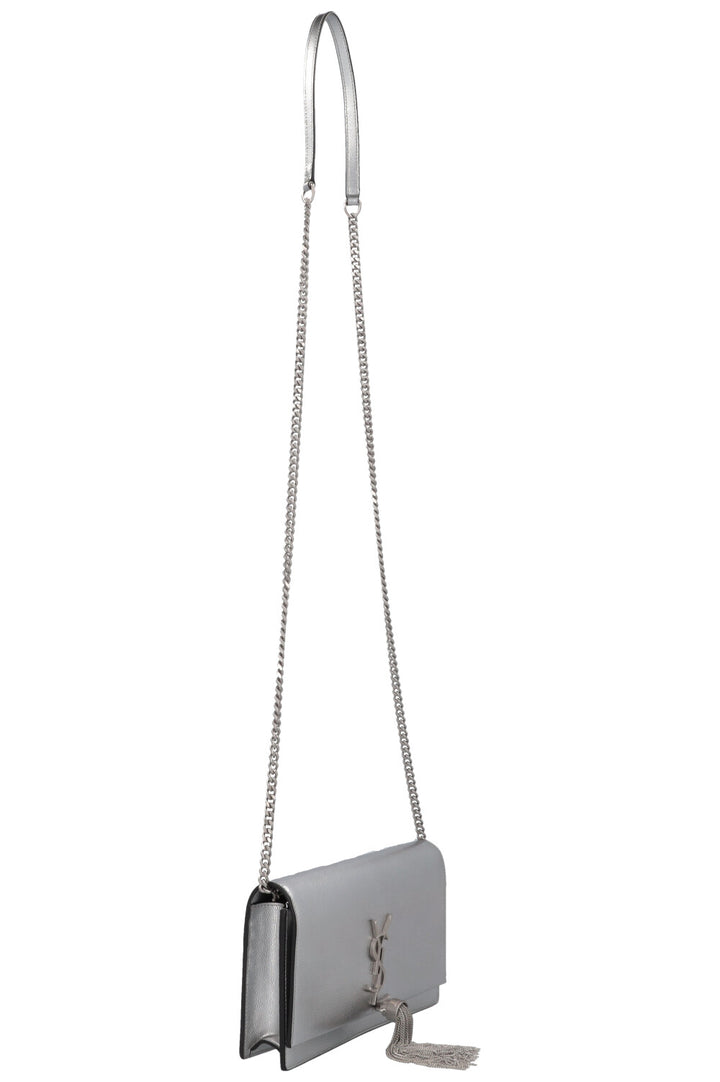 SAINT LAURENT Petit sac bandoulière Kate à pompon argenté