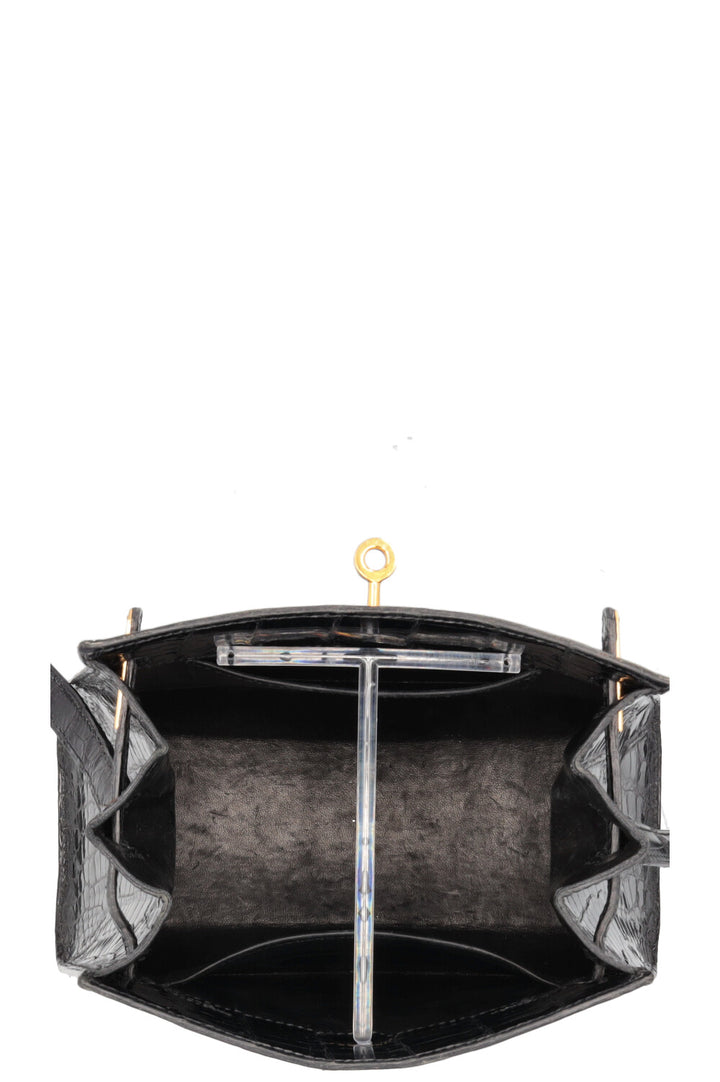 HERMÈS Kelly Sport PM Alligator Mississippiensis Noir Gold