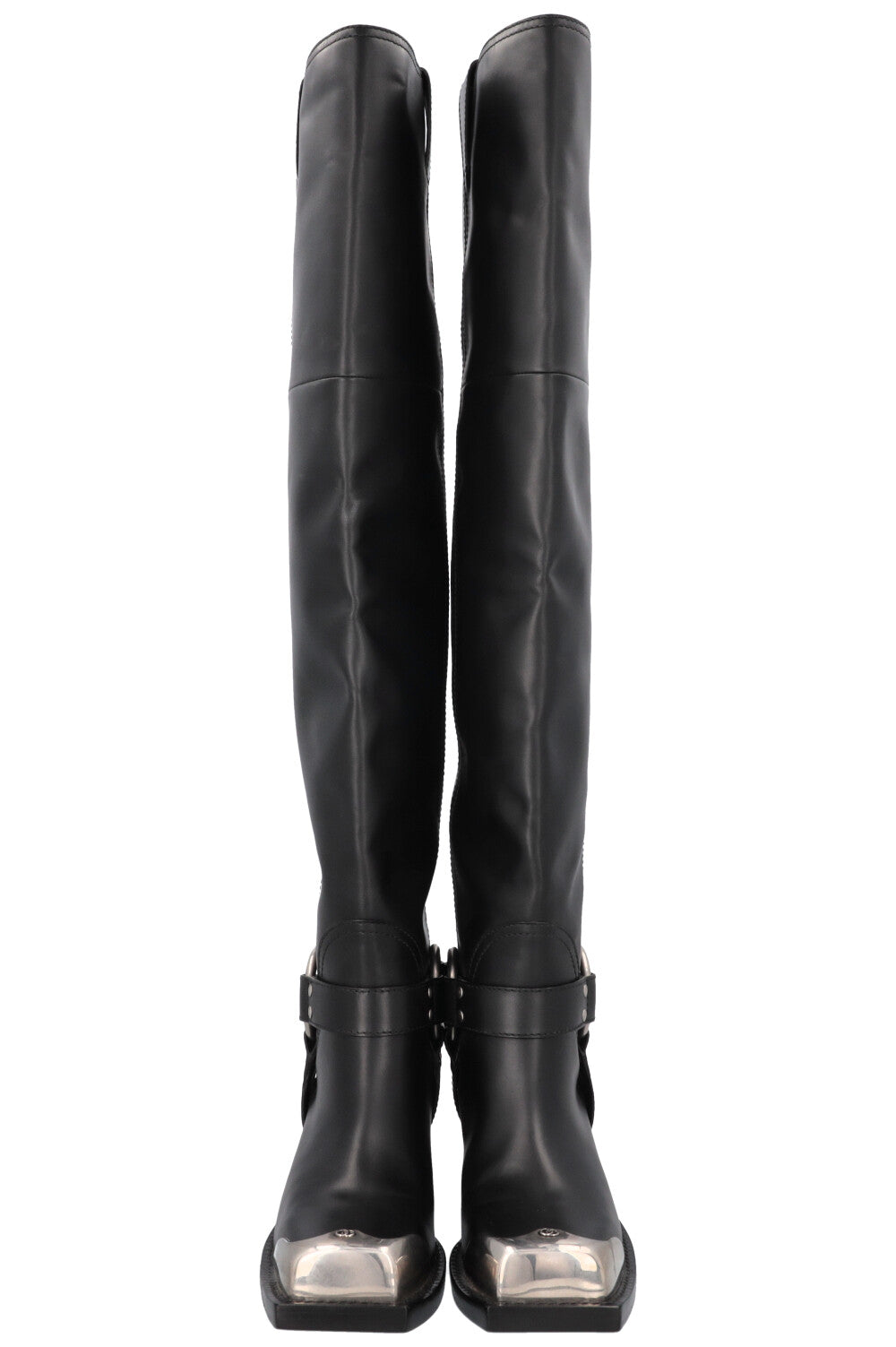 GUCCI Opal Biker Boots Leather Black Silver