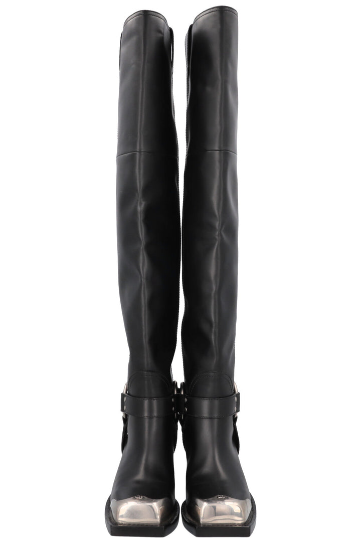 GUCCI Opal Biker Boots Leather Black Silver