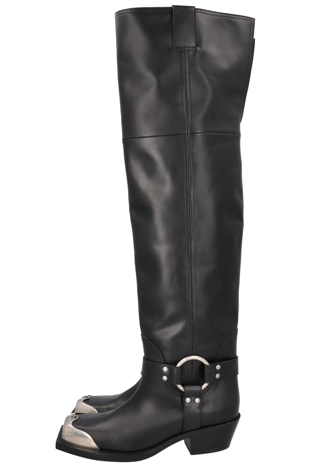 GUCCI Opal Biker Boots Leather Black Silver