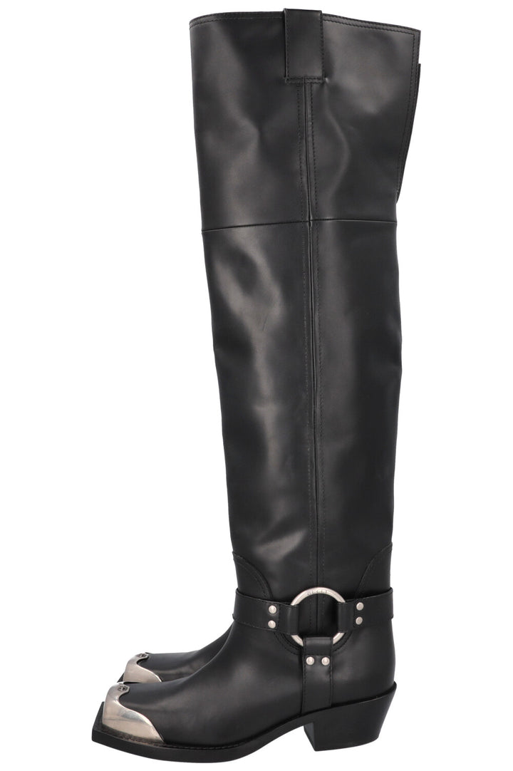 GUCCI Opal Biker Boots Leather Black Silver