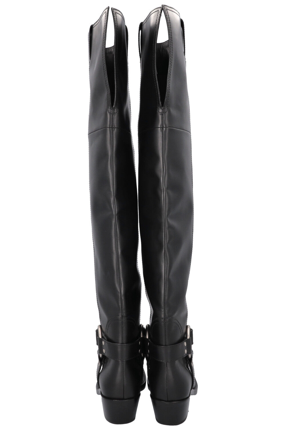 GUCCI Opal Biker Boots Leather Black Silver