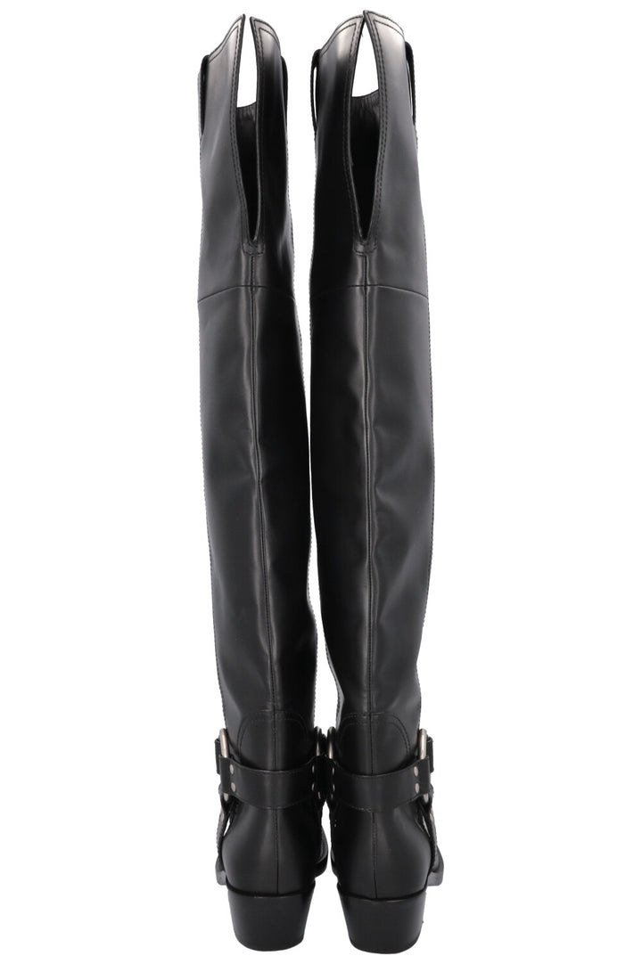 GUCCI Opal Biker Boots Leather Black Silver