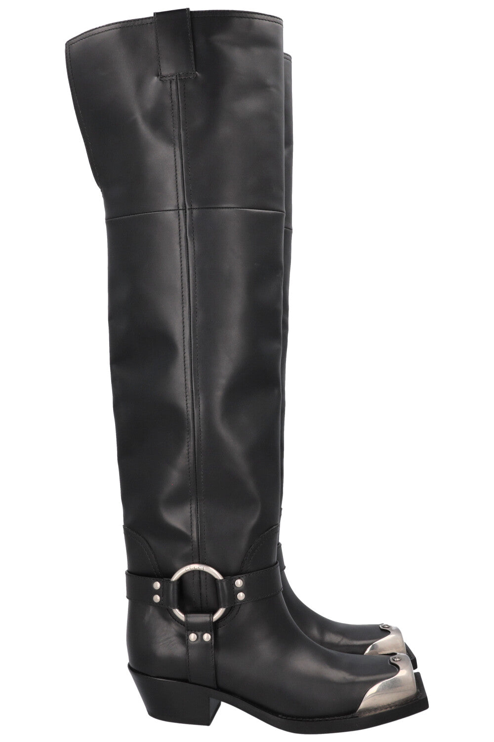 GUCCI Opal Biker Boots Leather Black Silver