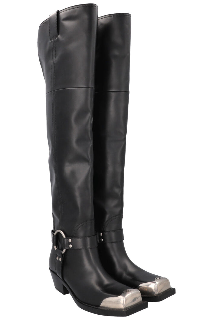 GUCCI Opal Biker Boots Leather Black Silver