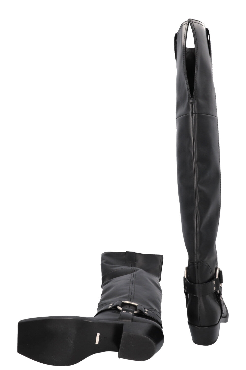 GUCCI Opal Biker Boots Leather Black Silver