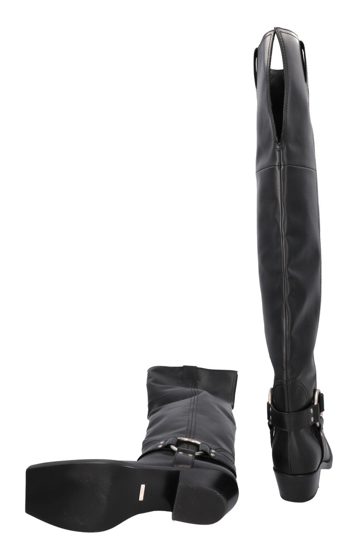 GUCCI Opal Biker Boots Leather Black Silver