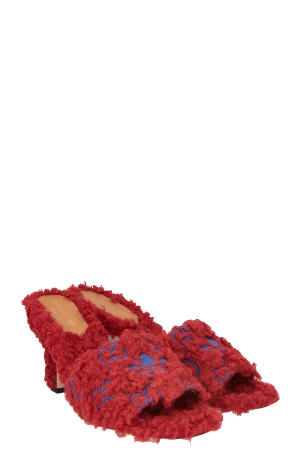 GUCCIxADIDAS GG Teddy Mules Red