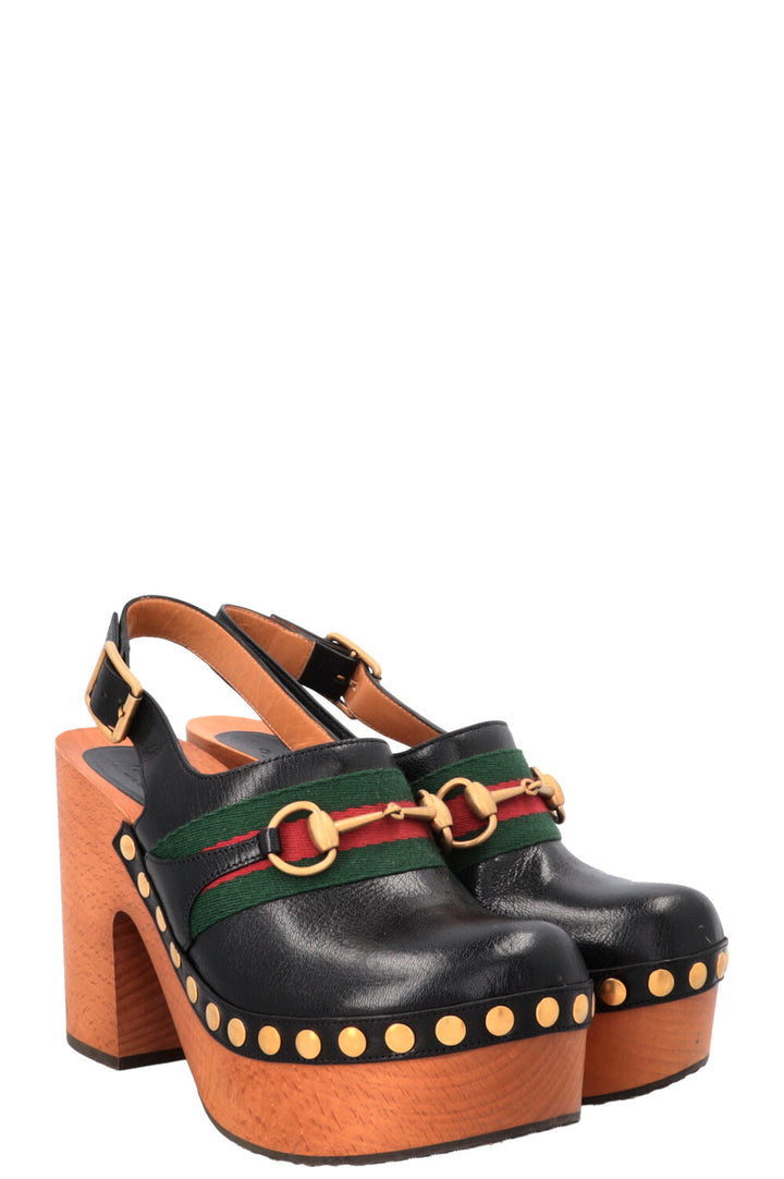 Sabots à plateforme GUCCI Horsebit en cuir noir