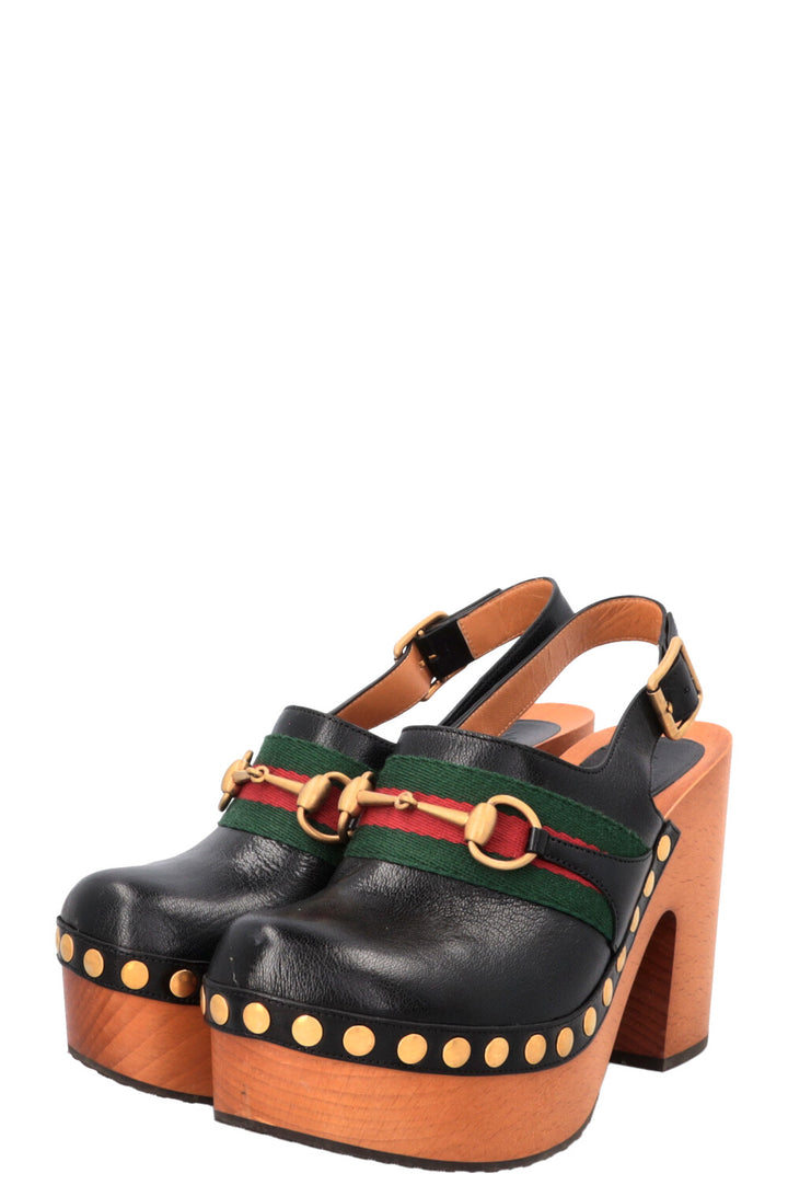 Sabots à plateforme GUCCI Horsebit en cuir noir