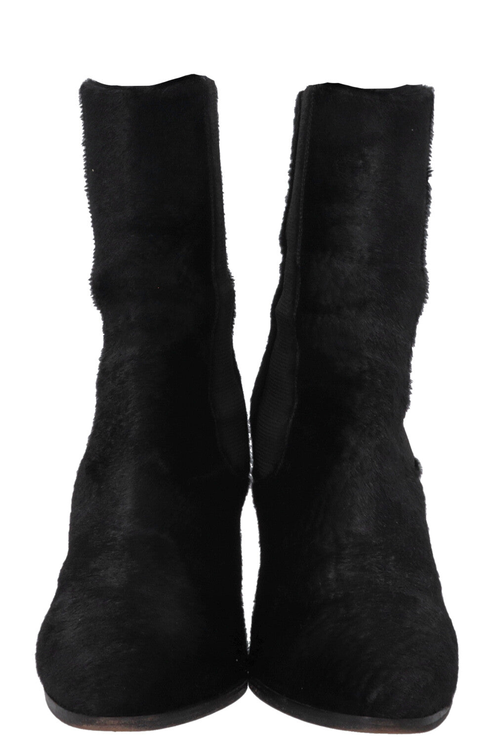 CHANEL Calf Hair Ankle Boots Black