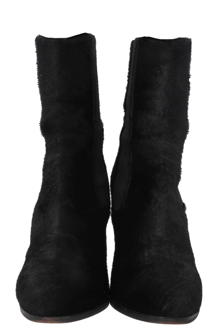 CHANEL Calf Hair Ankle Boots Black