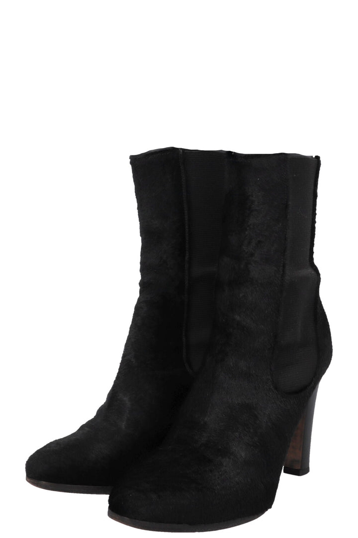 CHANEL Calf Hair Ankle Boots Black