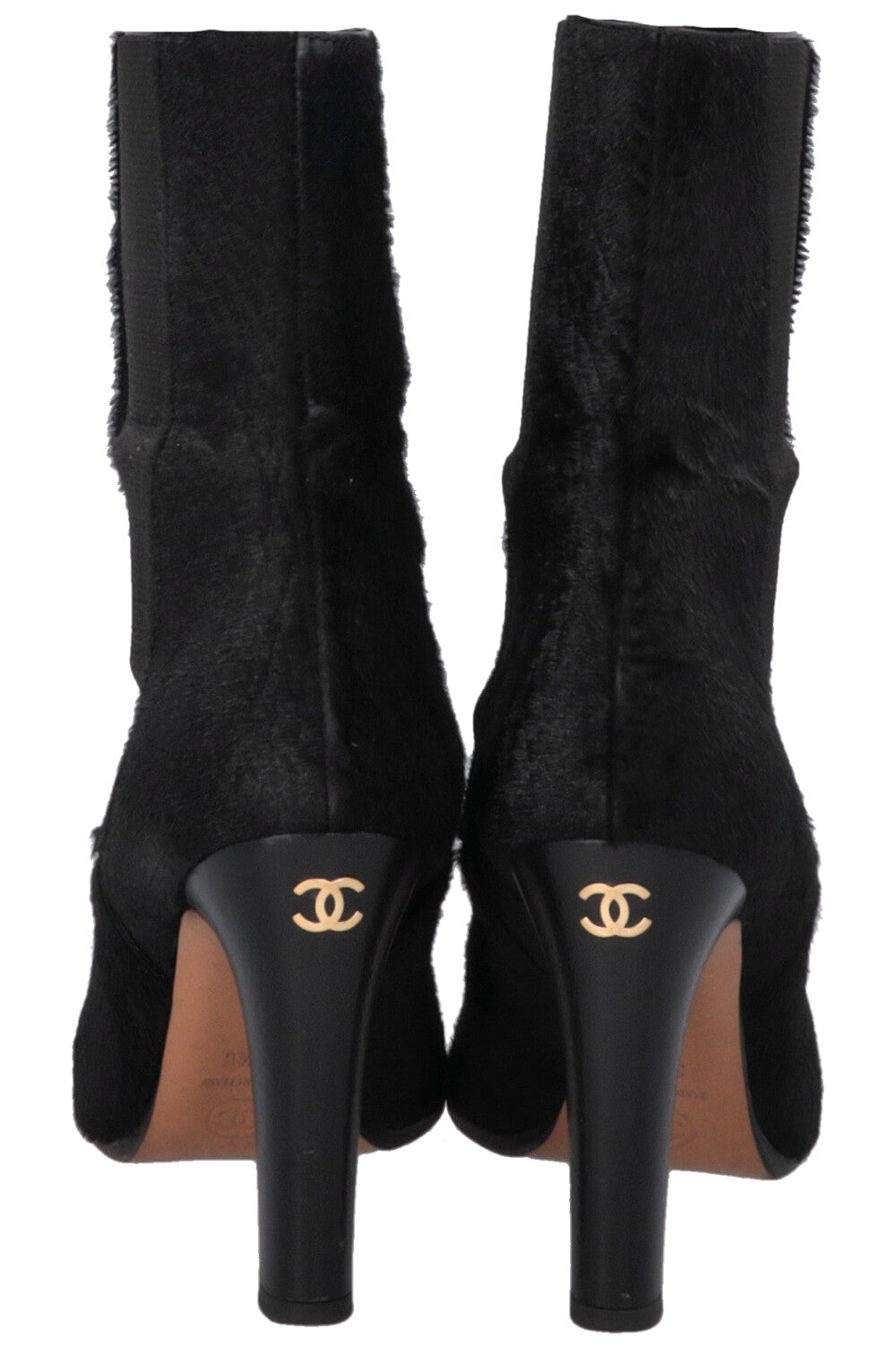CHANEL Calf Hair Ankle Boots Black