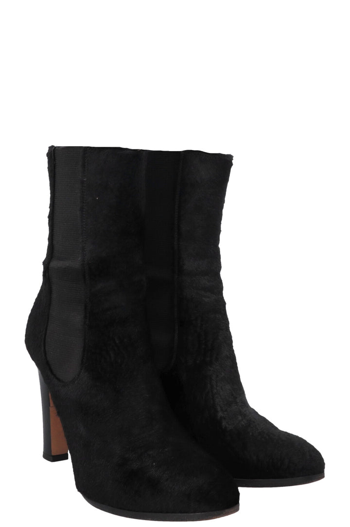 CHANEL Calf Hair Ankle Boots Black