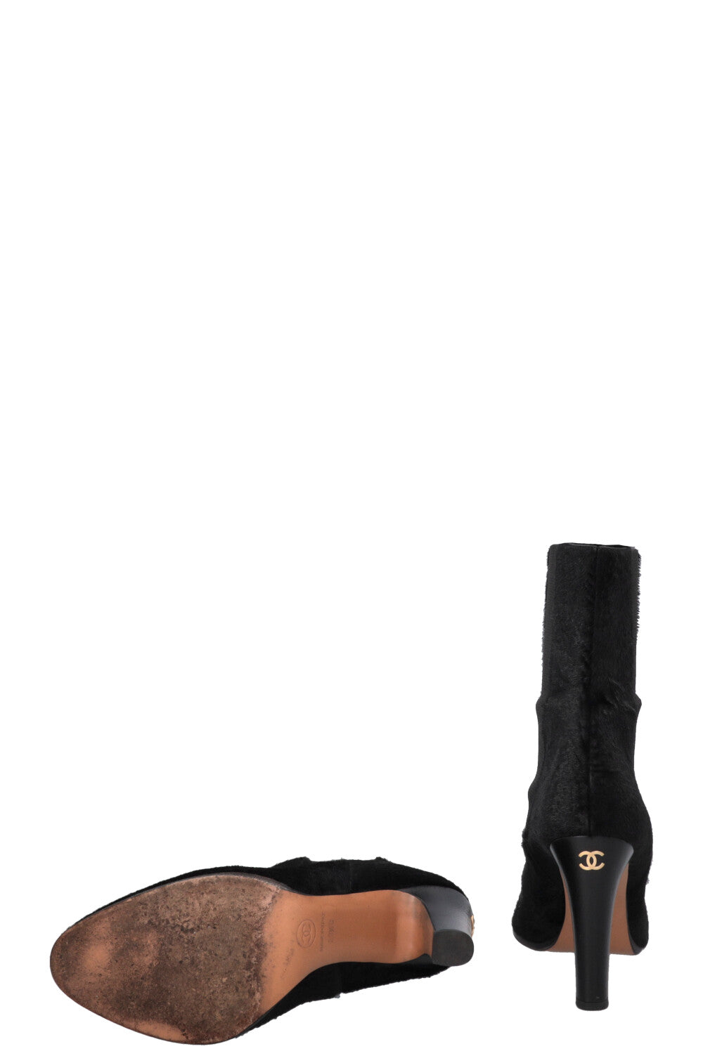 CHANEL Calf Hair Ankle Boots Black