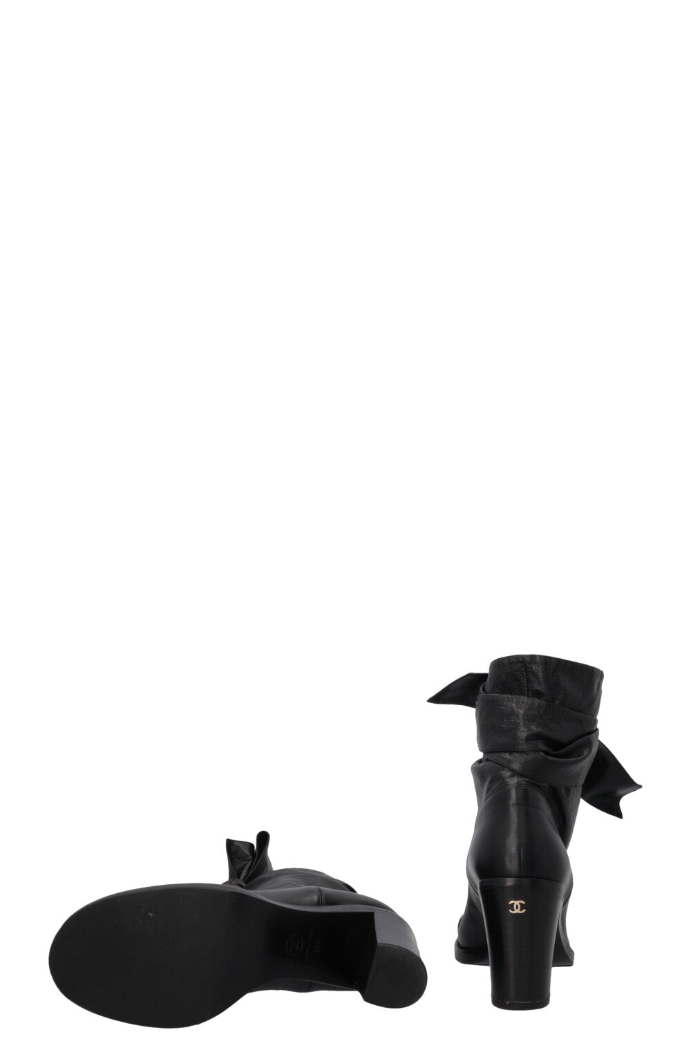 CHANEL Lace Up Ankle Boots Leather Black