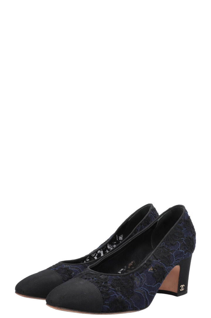 CHANEL Classic Lace Heels Navy Black