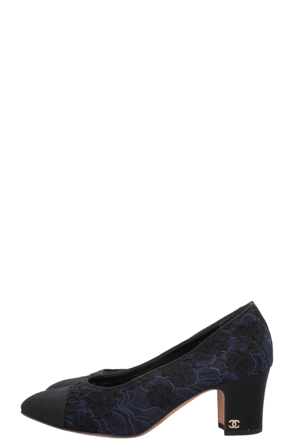 CHANEL Classic Lace Heels Navy Black