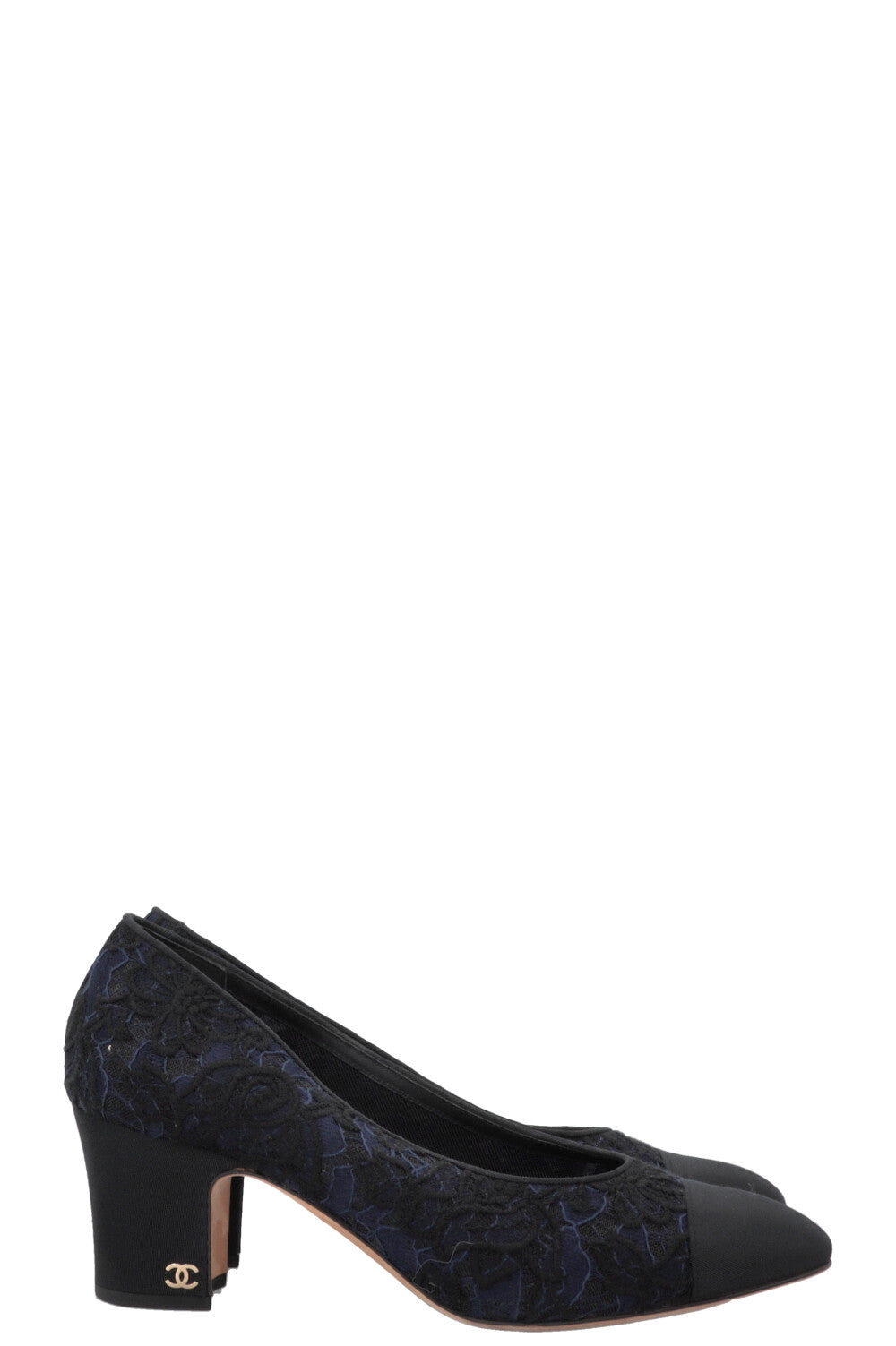 CHANEL Classic Lace Heels Navy Black